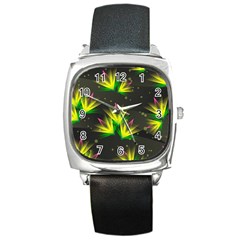 Floral Abstract Lines Square Metal Watch