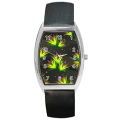 Floral Abstract Lines Barrel Style Metal Watch