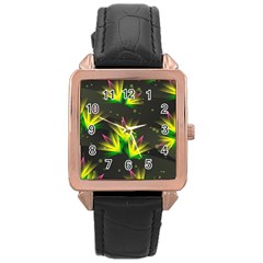 Floral Abstract Lines Rose Gold Leather Watch 