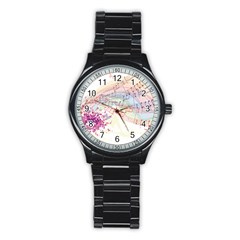 Music Notes Abstract Stainless Steel Round Watch by HermanTelo