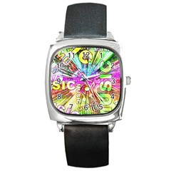 Music Abstract Sound Colorful Square Metal Watch by Mariart