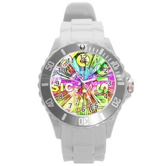 Music Abstract Sound Colorful Round Plastic Sport Watch (l) by Mariart