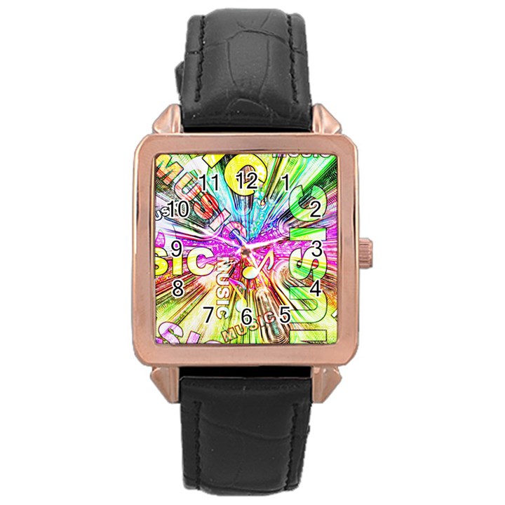 Music Abstract Sound Colorful Rose Gold Leather Watch 