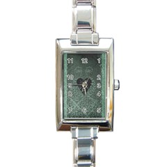 Elegant Heart With Piano And Clef On Damask Background Rectangle Italian Charm Watch by FantasyWorld7