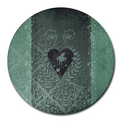 Elegant Heart With Piano And Clef On Damask Background Round Mousepads by FantasyWorld7