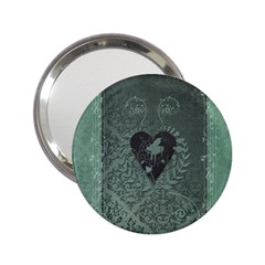 Elegant Heart With Piano And Clef On Damask Background 2 25  Handbag Mirrors by FantasyWorld7