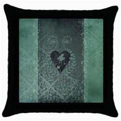 Elegant Heart With Piano And Clef On Damask Background Throw Pillow Case (black) by FantasyWorld7