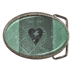 Elegant Heart With Piano And Clef On Damask Background Belt Buckles by FantasyWorld7