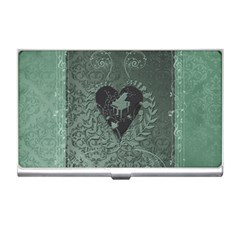 Elegant Heart With Piano And Clef On Damask Background Business Card Holder by FantasyWorld7