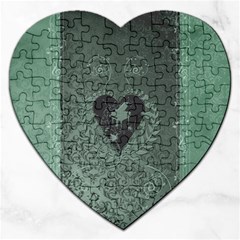 Elegant Heart With Piano And Clef On Damask Background Jigsaw Puzzle (heart) by FantasyWorld7