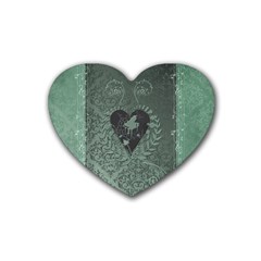 Elegant Heart With Piano And Clef On Damask Background Heart Coaster (4 Pack)  by FantasyWorld7