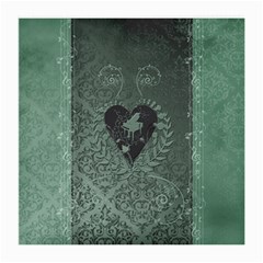 Elegant Heart With Piano And Clef On Damask Background Medium Glasses Cloth (2 Sides) by FantasyWorld7