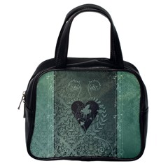 Elegant Heart With Piano And Clef On Damask Background Classic Handbag (one Side) by FantasyWorld7