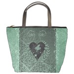 Elegant Heart With Piano And Clef On Damask Background Bucket Bag Front