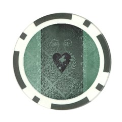 Elegant Heart With Piano And Clef On Damask Background Poker Chip Card Guard (10 Pack) by FantasyWorld7