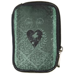 Elegant Heart With Piano And Clef On Damask Background Compact Camera Leather Case by FantasyWorld7