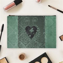 Elegant Heart With Piano And Clef On Damask Background Cosmetic Bag (large) by FantasyWorld7