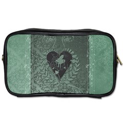 Elegant Heart With Piano And Clef On Damask Background Toiletries Bag (one Side) by FantasyWorld7