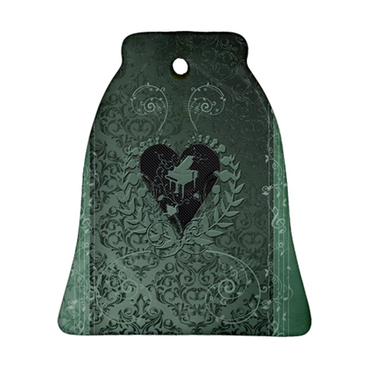 Elegant Heart With Piano And Clef On Damask Background Bell Ornament (Two Sides)