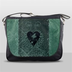 Elegant Heart With Piano And Clef On Damask Background Messenger Bag by FantasyWorld7