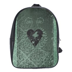 Elegant Heart With Piano And Clef On Damask Background School Bag (xl) by FantasyWorld7