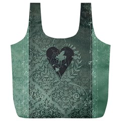 Elegant Heart With Piano And Clef On Damask Background Full Print Recycle Bag (xl) by FantasyWorld7