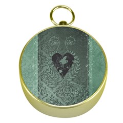 Elegant Heart With Piano And Clef On Damask Background Gold Compasses by FantasyWorld7