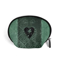 Elegant Heart With Piano And Clef On Damask Background Accessory Pouch (small) by FantasyWorld7