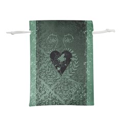 Elegant Heart With Piano And Clef On Damask Background Lightweight Drawstring Pouch (l)