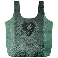 Elegant Heart With Piano And Clef On Damask Background Full Print Recycle Bag (xxxl) by FantasyWorld7