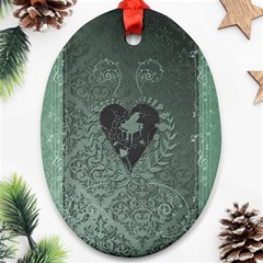 Elegant Heart With Piano And Clef On Damask Background Ornament (oval) by FantasyWorld7