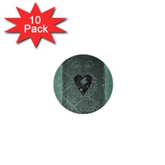 Elegant Heart With Piano And Clef On Damask Background 1  Mini Buttons (10 Pack)  by FantasyWorld7