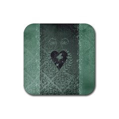 Elegant Heart With Piano And Clef On Damask Background Rubber Coaster (square)  by FantasyWorld7