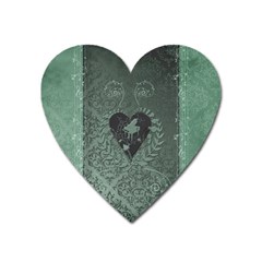 Elegant Heart With Piano And Clef On Damask Background Heart Magnet by FantasyWorld7