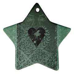 Elegant Heart With Piano And Clef On Damask Background Star Ornament (two Sides) by FantasyWorld7