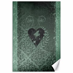 Elegant Heart With Piano And Clef On Damask Background Canvas 12  X 18  by FantasyWorld7