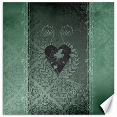 Elegant Heart With Piano And Clef On Damask Background Canvas 16  X 16  by FantasyWorld7