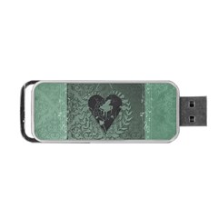 Elegant Heart With Piano And Clef On Damask Background Portable Usb Flash (two Sides) by FantasyWorld7