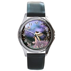 Little Fairy With Dove Round Metal Watch by FantasyWorld7