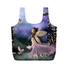 Little Fairy With Dove Full Print Recycle Bag (m) by FantasyWorld7