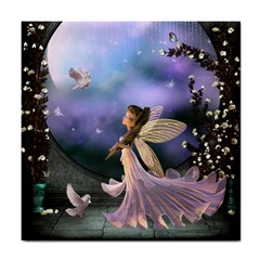 Little Fairy With Dove Tile Coaster by FantasyWorld7