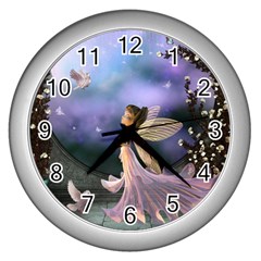 Little Fairy With Dove Wall Clock (silver) by FantasyWorld7