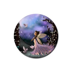 Little Fairy With Dove Rubber Coaster (round)  by FantasyWorld7