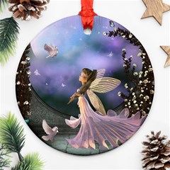 Little Fairy With Dove Round Ornament (two Sides) by FantasyWorld7