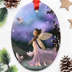 Little Fairy With Dove Oval Ornament (two Sides) by FantasyWorld7