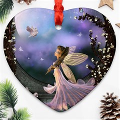 Little Fairy With Dove Heart Ornament (two Sides) by FantasyWorld7