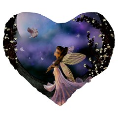 Little Fairy With Dove Large 19  Premium Flano Heart Shape Cushions by FantasyWorld7