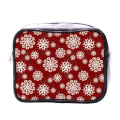 Snowflakes On Red Mini Toiletries Bag (one Side) by bloomingvinedesign