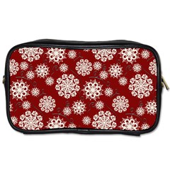 Snowflakes On Red Toiletries Bag (two Sides) by bloomingvinedesign