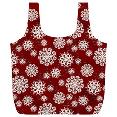 Snowflakes On Red Full Print Recycle Bag (xl) by bloomingvinedesign